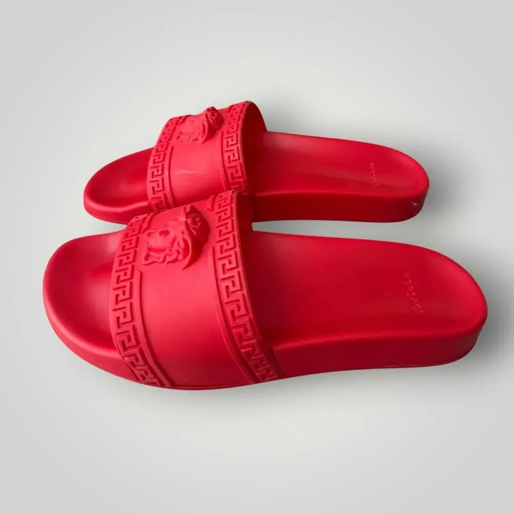 Versace Palazzo Red Rubber Slides Italian Size 41,5